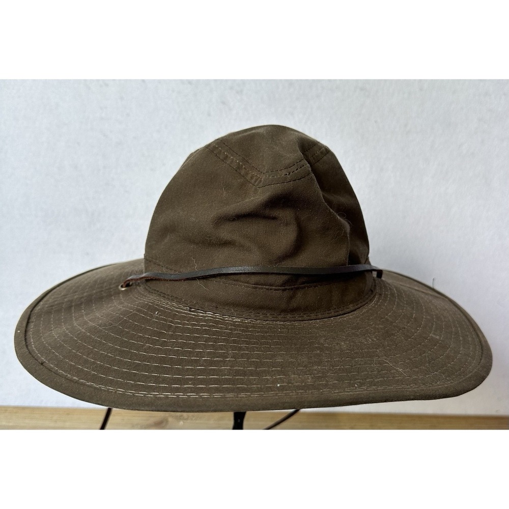 DPC Crusher Fishing Hat Brown Leather Chin Strap Grunge Cotton Sz M Men's